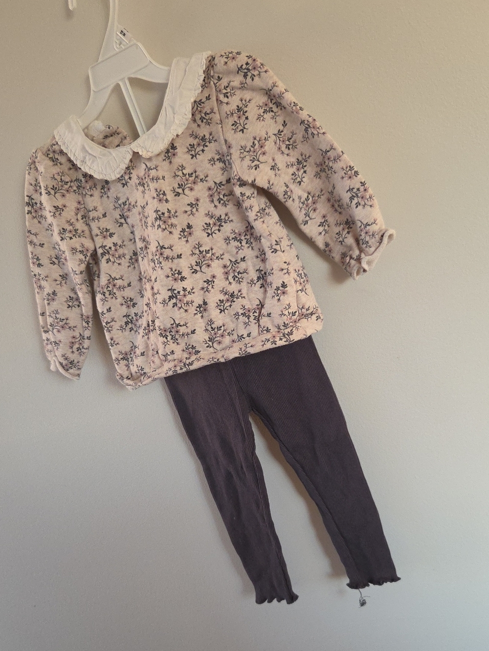 Soft Pink Floral Ruffle-Collar Top - Kids